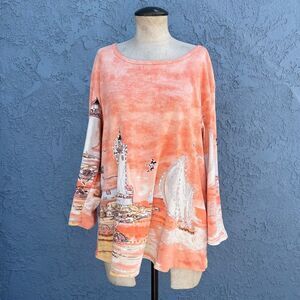 Vintage Lighthouse Shirt y2k sequin embellishments top beach print